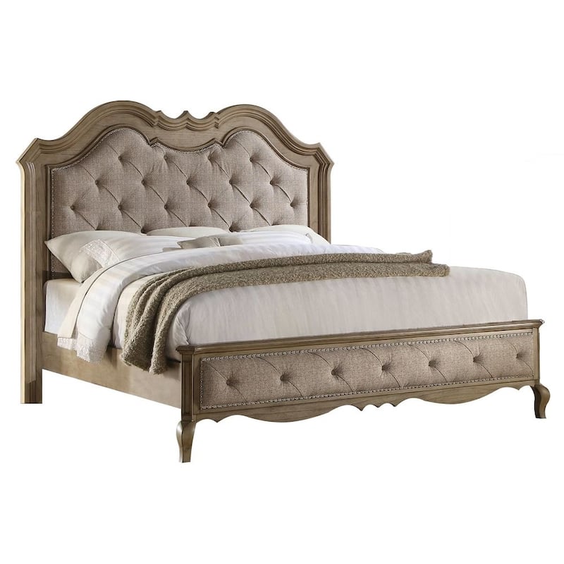 Acme Furniture Chelmsford Bed, Tan Fabric and Antique Taupe