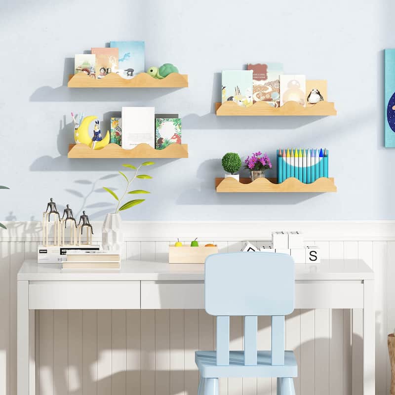 Costway Kids Bookshelf Set of 4 with Fir Wood Structure & Wavy - See Details