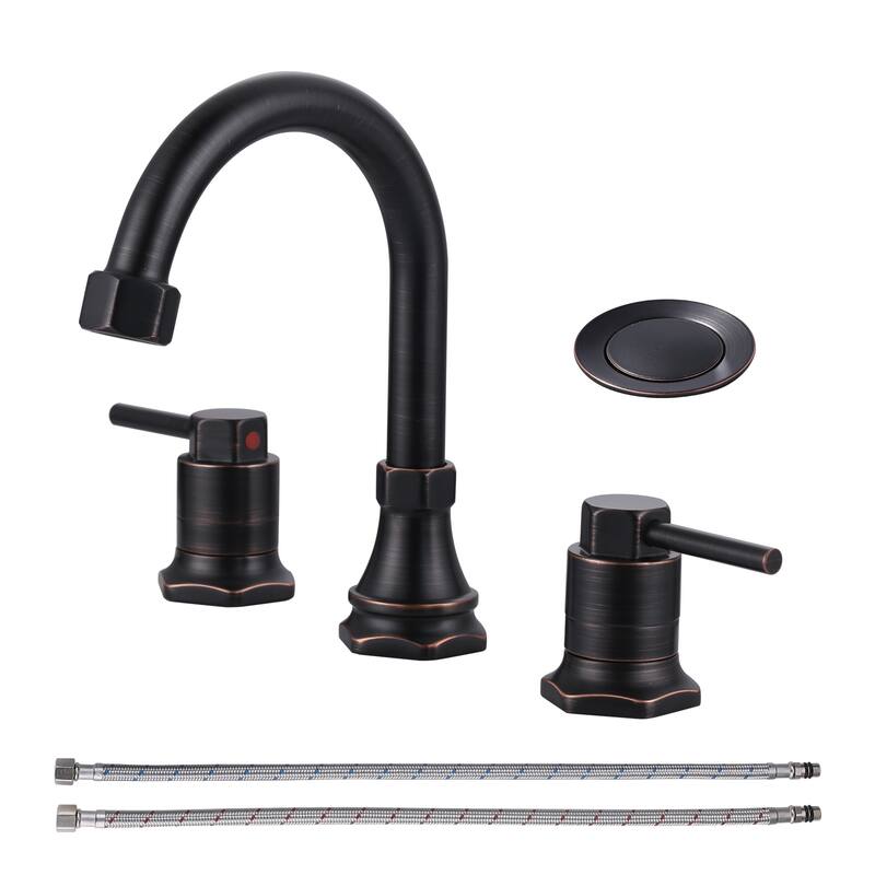 WOWOW Hex 8 in. Widespread Double Handle Bathroom Faucet - Oil Rubbed Bronze