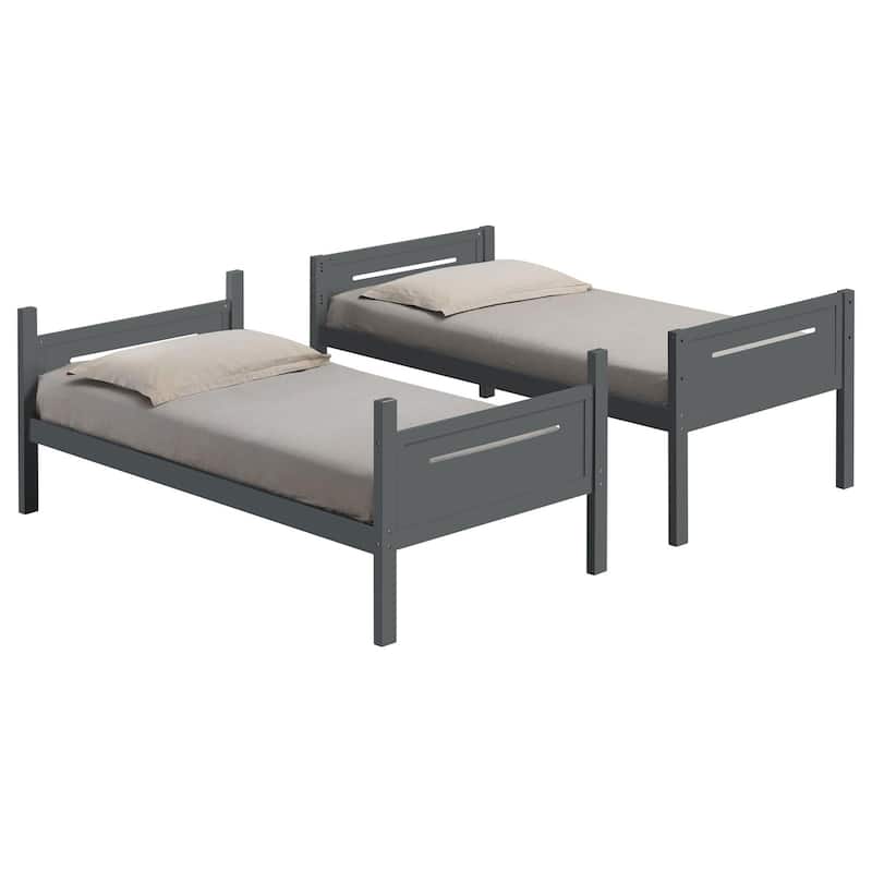Twin over Twin Wood Bunk Bed with Built-in Ladder and Convertible to Two Single Beds