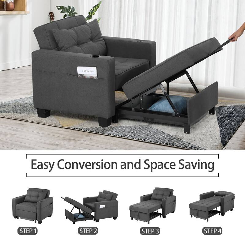 Pull Out Sofa Couch Bed Convertible Sleeper Sofa Bed with Storage Chaise, Sofa Couch