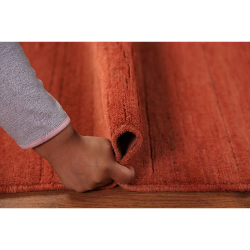 Stripe Orange Gabbeh Modern Rug Handmade Wool Carpet - 3'5" x 4'10"