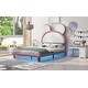 preview thumbnail 7 of 9, Full-Size Upholstered Platform Bed Frame with LED Lights & Cartoon Ears Headboard for Kids, Easy Assembly, White & Pink
