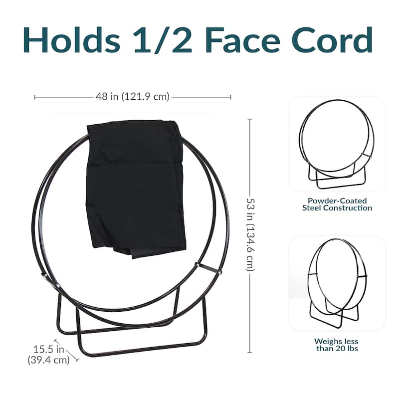 Sunnydaze Firewood Log Hoop Black Steel Easy Access Storage - Multiple Sizes