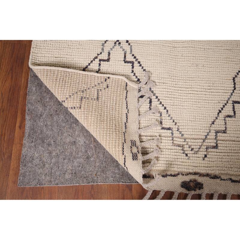 All-Over Trellis Ivory Moroccan Area Rug Handmade Wool Carpet - 7'11"x 11'0"