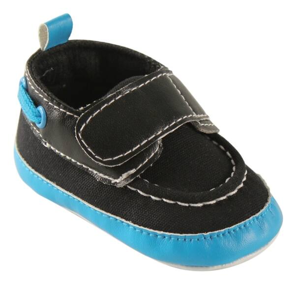 slide 1 of 1, Luvable Friends Baby Boy Crib Shoes, Black Aqua 12-18 Months - Black Aqua