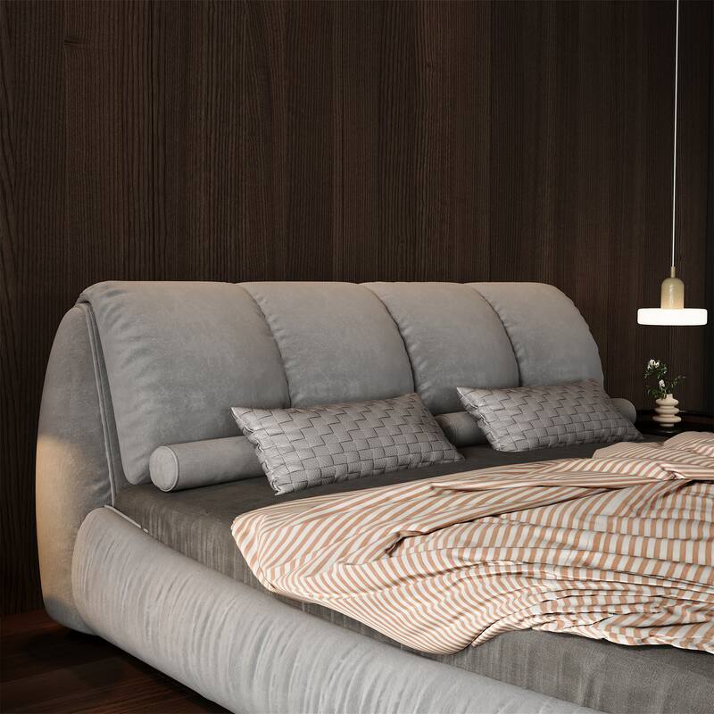 Luxury Upholstered Platform Bed with Oversized Padded Backrest