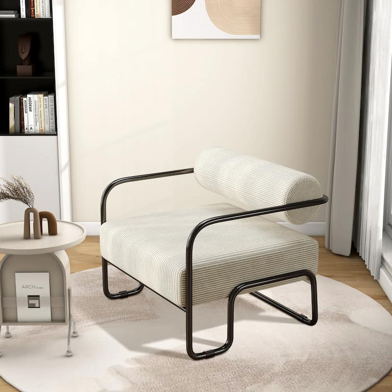 Upholstered Accent Chair Lazy Sofa Chair - Beige