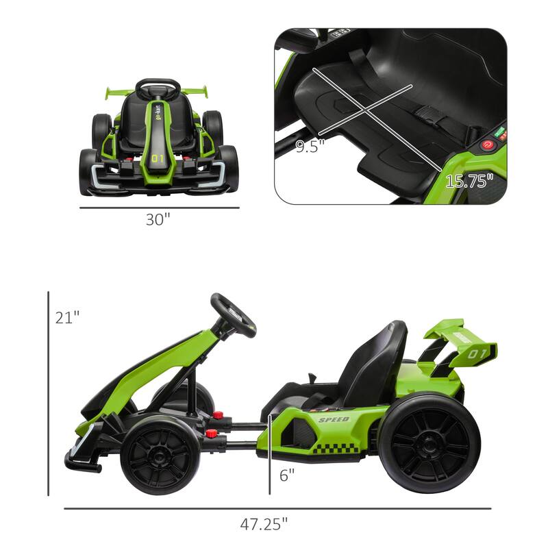 24V 7.5 MPH Kids Electric Go Kart with Adjustable Seat, Drifting Car Ride-On Toy with Music, Lights, for Ages 6-12 - Green