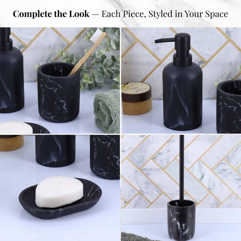 4-Piece Marble Bathroom Accessory Set - 10"L x 10"W x 10"H