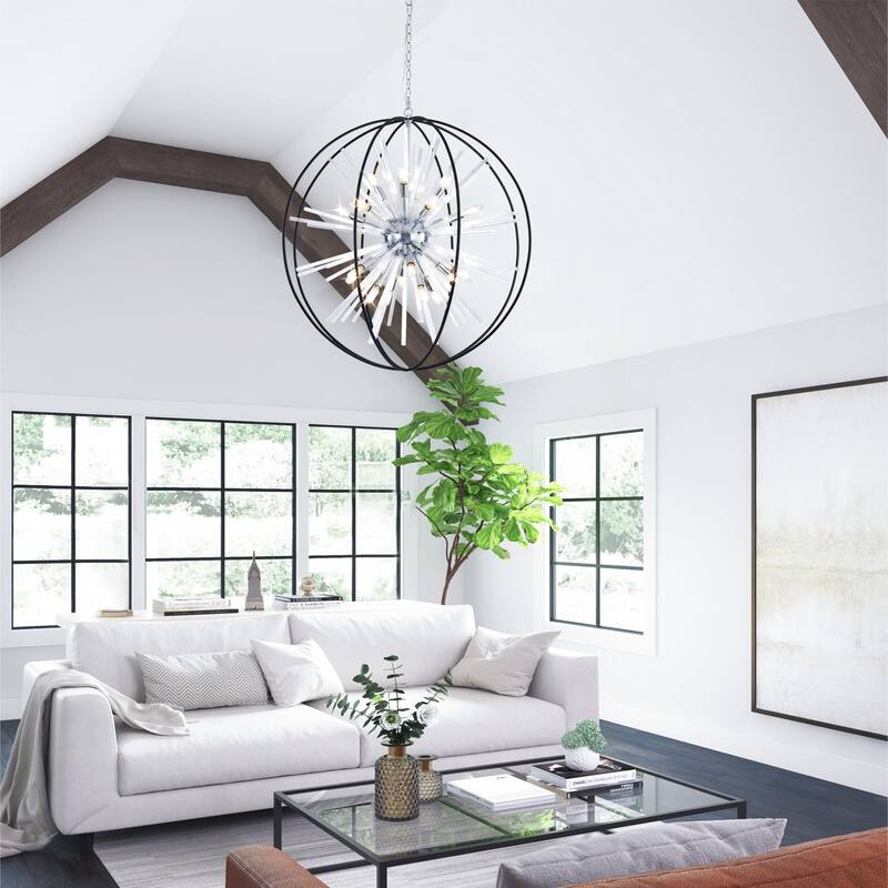 Modern Chandelier 35" 10-light Black and Silver Orb