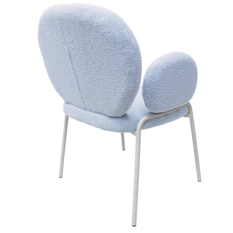 Celestial Modern Boucle Dining Side Chair with White Powder Coated Iron Frame Kitchen Chair Set of 2