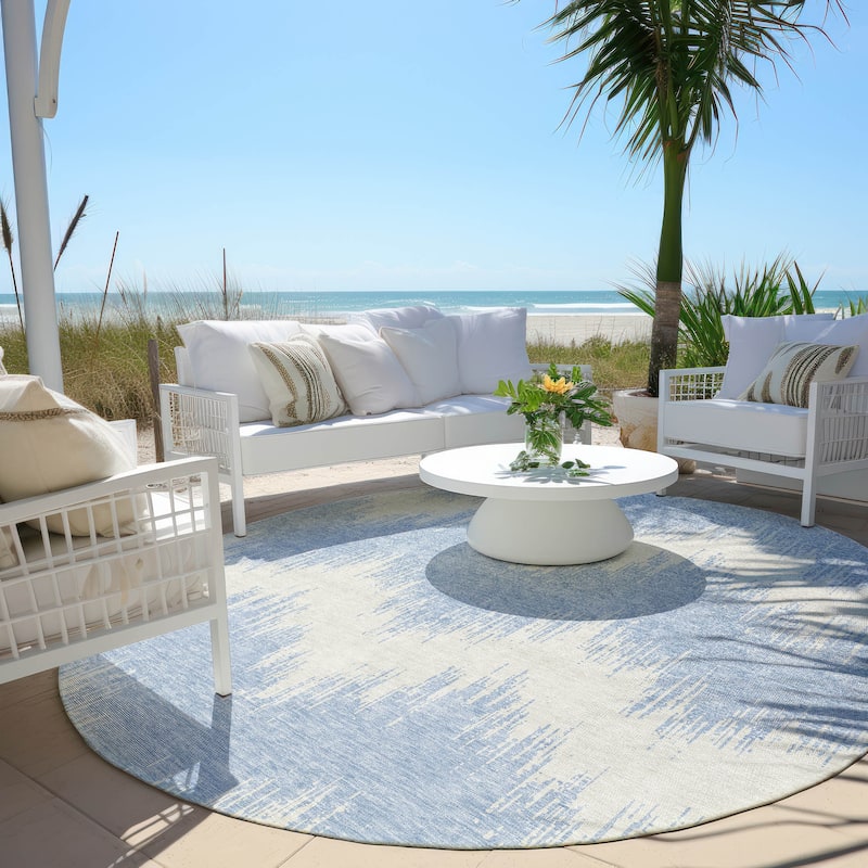 Machine Washable Indoor/ Outdoor Chantille Chevron Modern Rug - Sky - 8' x 8'