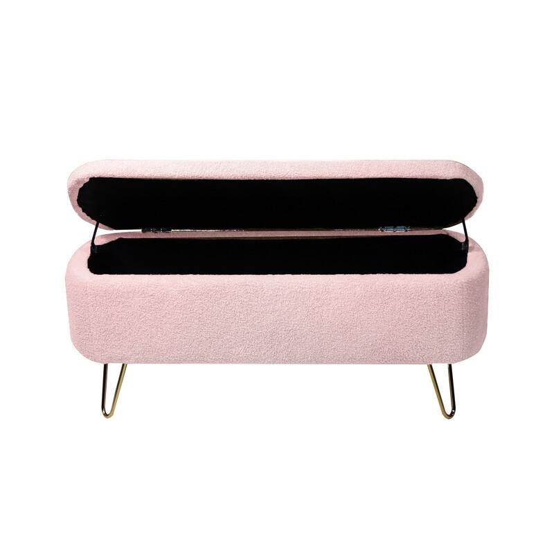 Modern Faux Fur Storage Bench with Gold Legs, Upholstered Ottoman for Living Room and Bedroom