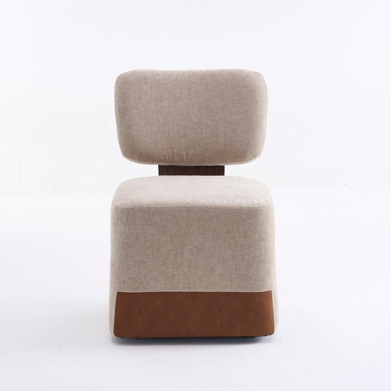 Linen Upholstered Armless Dining Chair with Casters