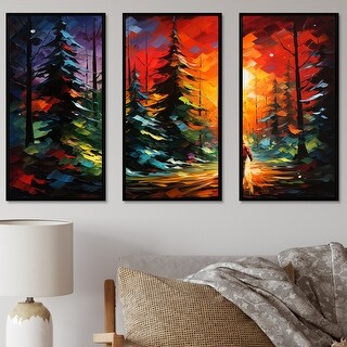 Designart "Yellow And Green Sunset Forest Wonderer" Tree Pine Framed ...
