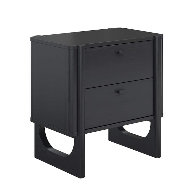Solace Mid Century Modern 2-Drawer Nightstand with Solid Wood Frame and Rounded Details