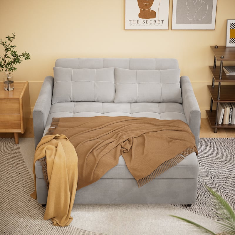3-in-1 Convertible Sofa Bed Lounger Chaise Loveseat with Pull-up Bed, Velvet / cloth