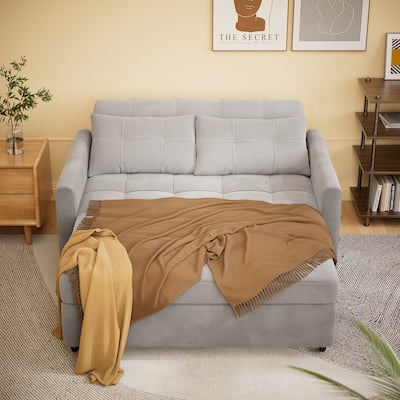 3-in-1 Convertible Sofa Bed Lounger Chaise Loveseat with Pull-up Bed, Velvet / cloth
