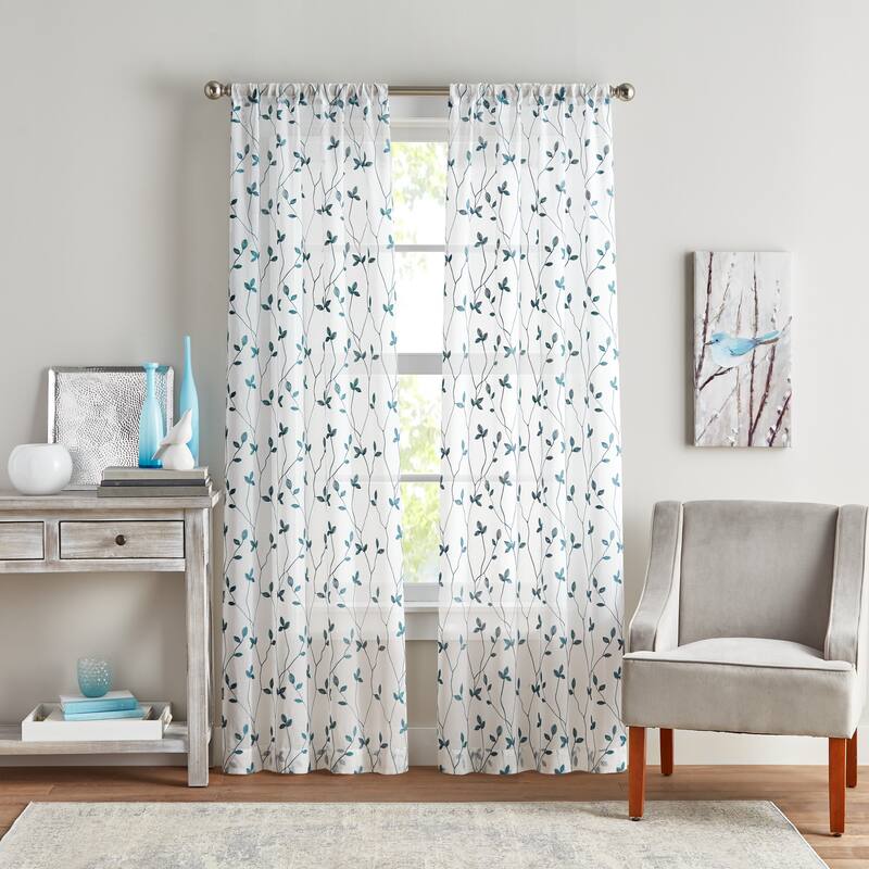 Curtainworks Botanical Embroidery Sheer Rod Pocket Curtain Panel Pair