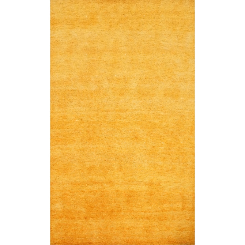 Hand Knotted Oriental 100% Wool Carpet Modern Solid Yellow & Gold Gabbeh Area Rug - 8' 9'' X 6' 0''