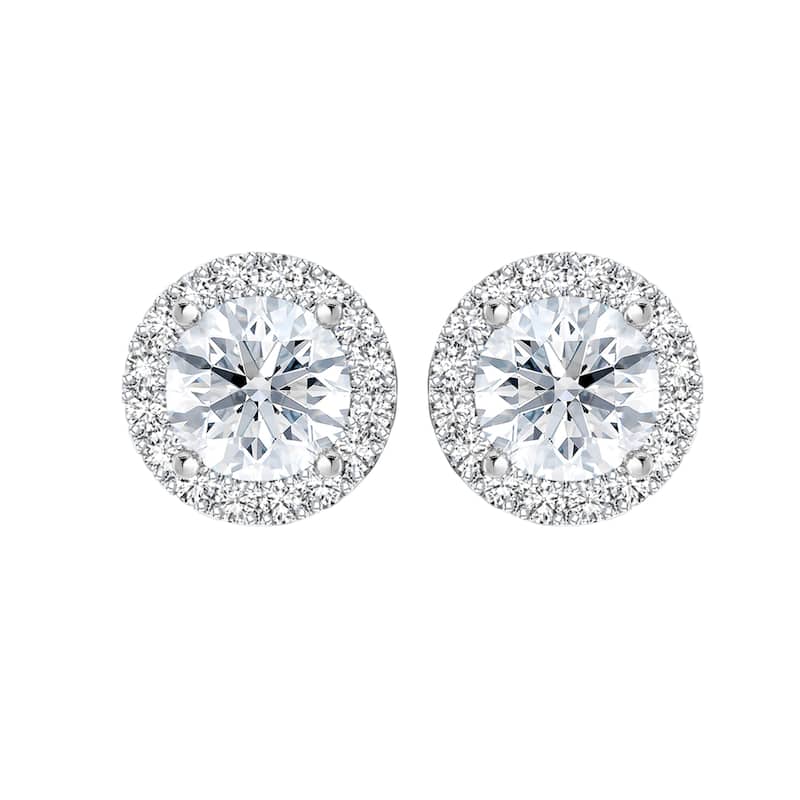 Auriya 14k Gold Lab Grown Halo Round Diamond Stud Earrings 0.50 to 8.00 ct. tw. Push-Back (F-G VS) - White