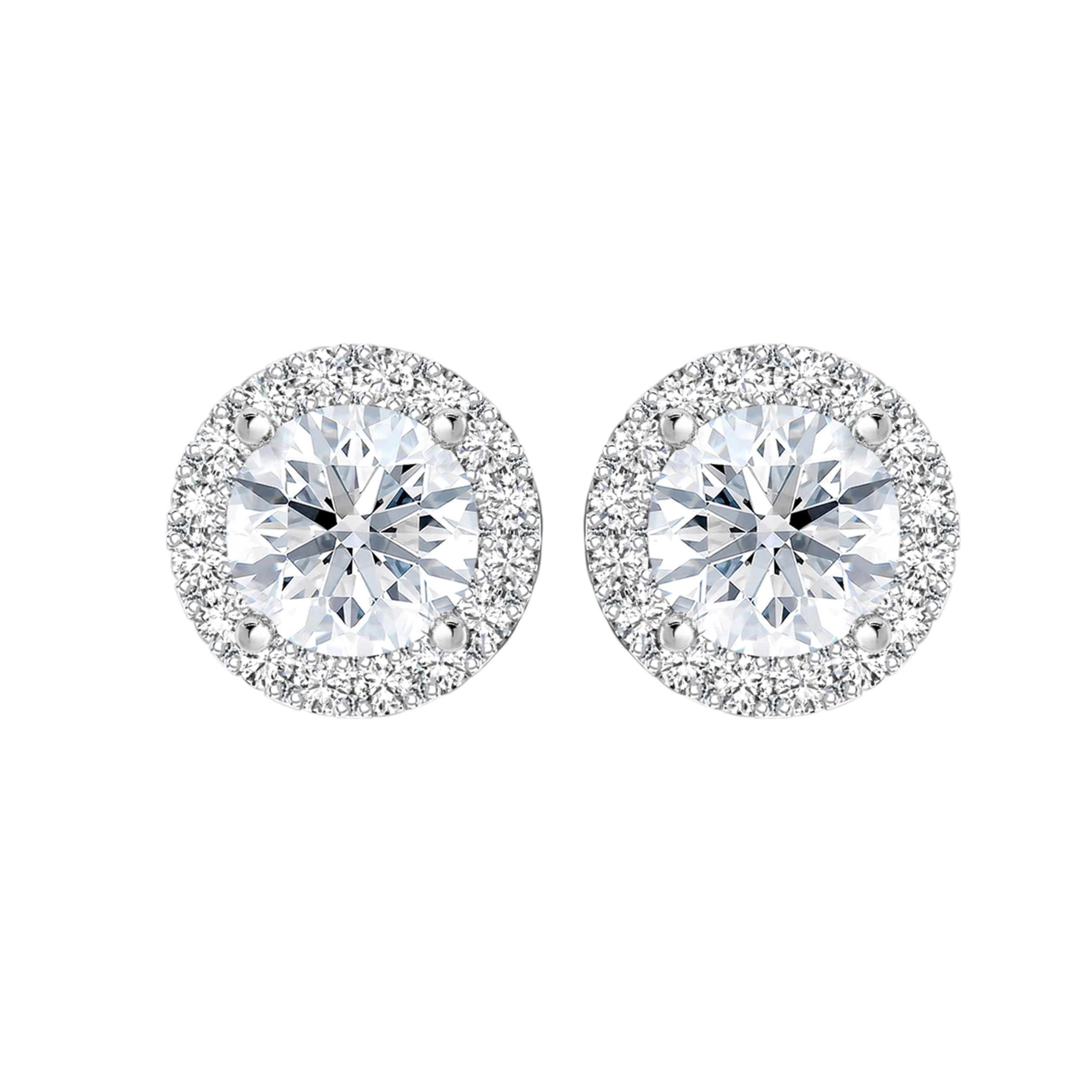 Auriya 14k Gold Lab Grown Halo Round Diamond Stud Earrings 0.50 to 8.00 ct. tw. Push-Back (E-F VS)