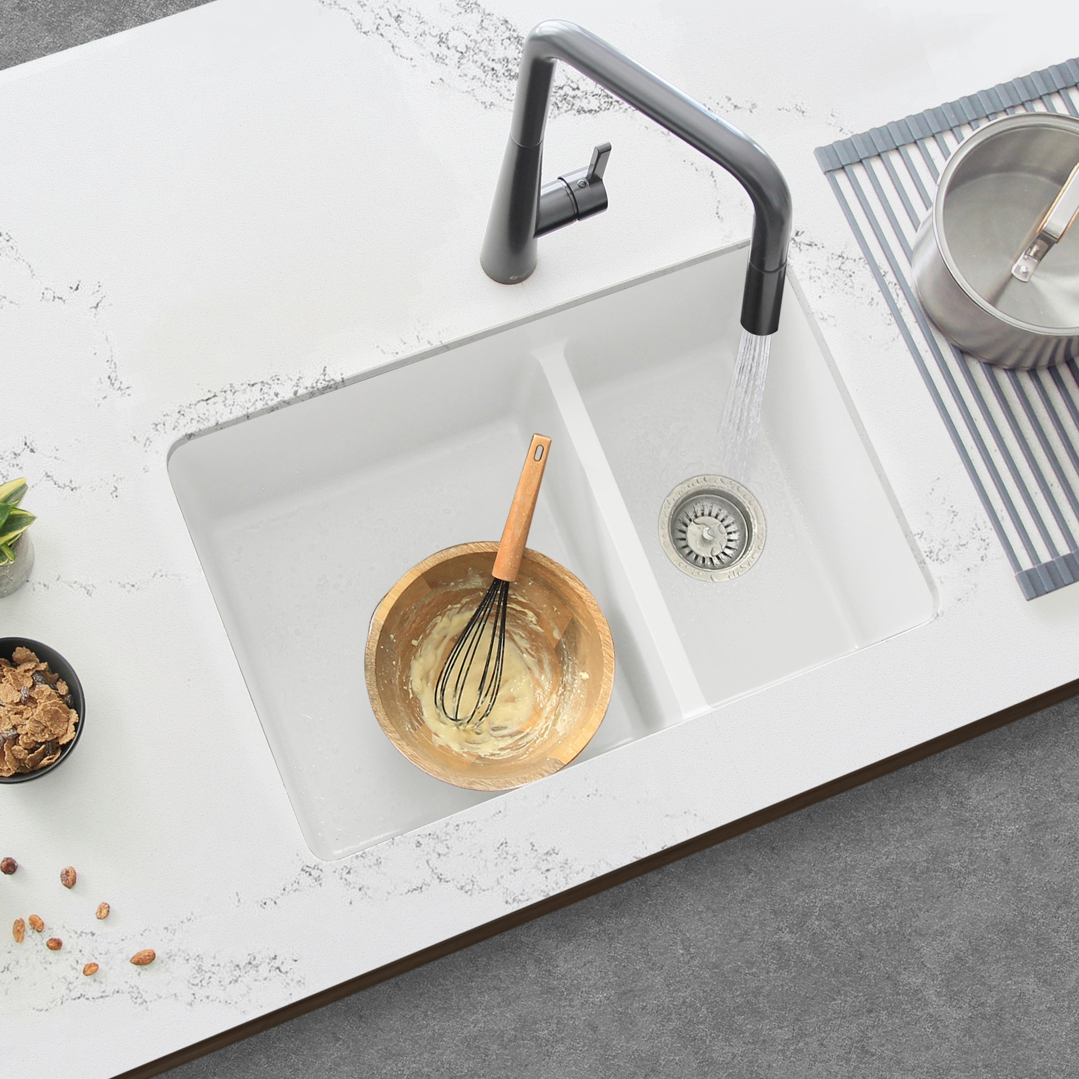 STYLISH 27 inch Composite Granite 60/40 Double Bowl Dual Mount Sink - 27" x 18" x 9.5"