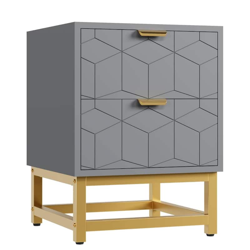 2 Drawer Dresser Nightstand for Bedroom, Living Room, Entryway - Grey