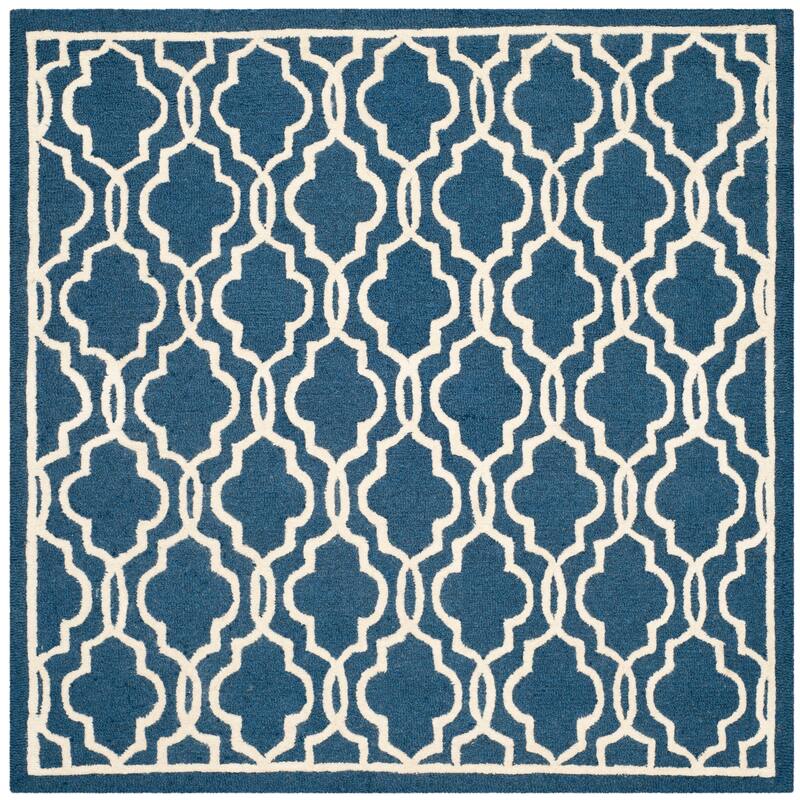 SAFAVIEH Handmade Cambridge Philine Geometric Wool Rug - 6' Square - Navy/Ivory