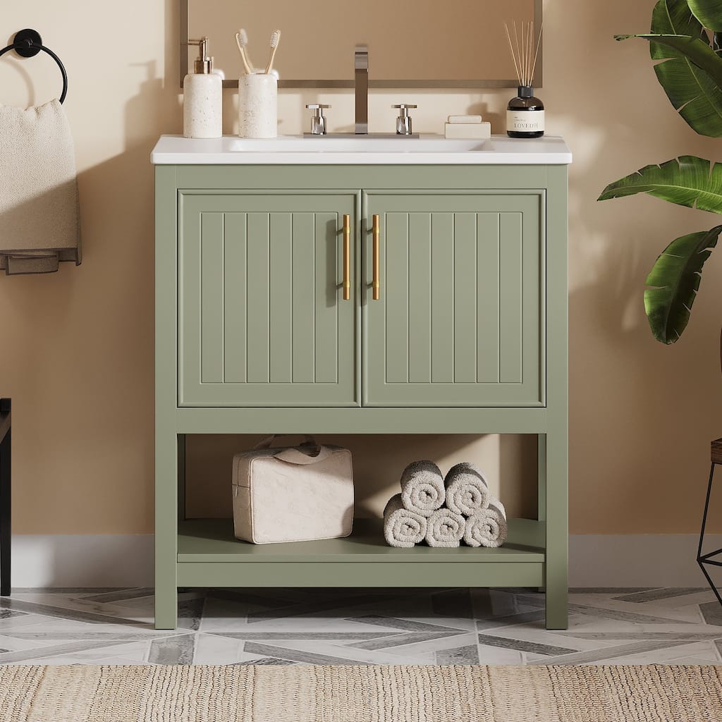30 in. W x 18 in. D x 34 in. H Single Sink Freestanding Bath Vanity with White Ceramic Top
