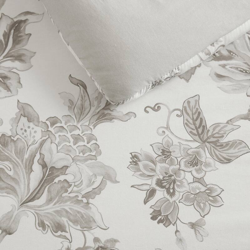 Martha Stewart Avery Floral Grey Cotton Duvet Cover Set