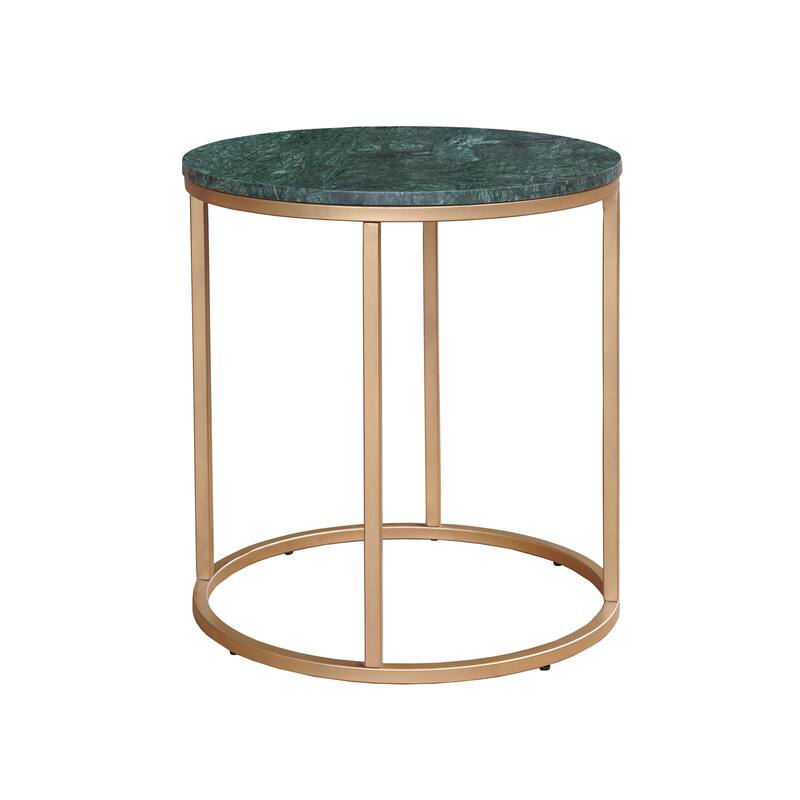 Walker Green Marble and Gold Round Side Table, 22"W x 22"D x 24"H by Sevita - 22"W x 22"D x 24"H