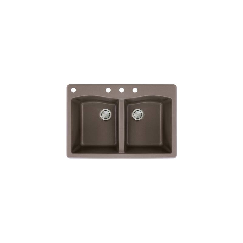 Transolid Aversa 33in x 22in silQ Granite Drop-in Double Bowl Kitchen Sink with 1 Pre-Drilled Center Faucet Hole - 22" x 33" x 9.5"/CABD