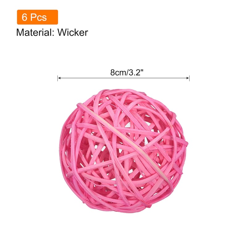 6 Pcs Wicker Rattan Balls 3.2 Inch Rattan Balls Vase Fillers - Pink