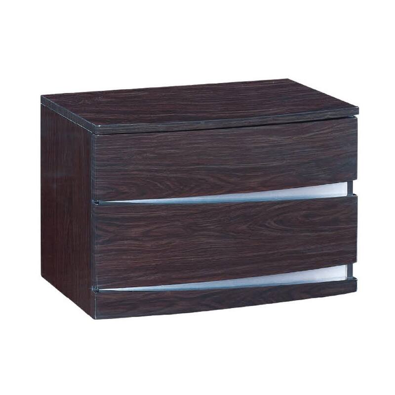 Dark Brown Wood Mirrored Nightstand with 2 Drawers and Metal Handles - Dark Brown