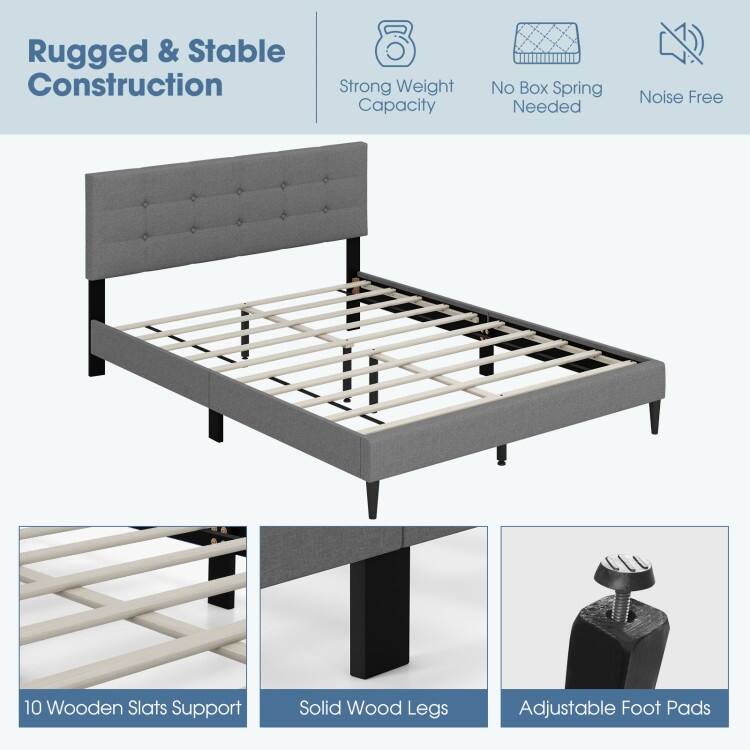 Upholstered Platform Bed with Button Tufted Headboard