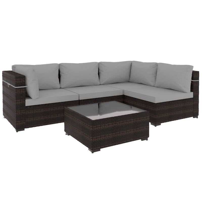 Patio Watcher 5-Piece Wicker Patio Conversation Set with Cushions