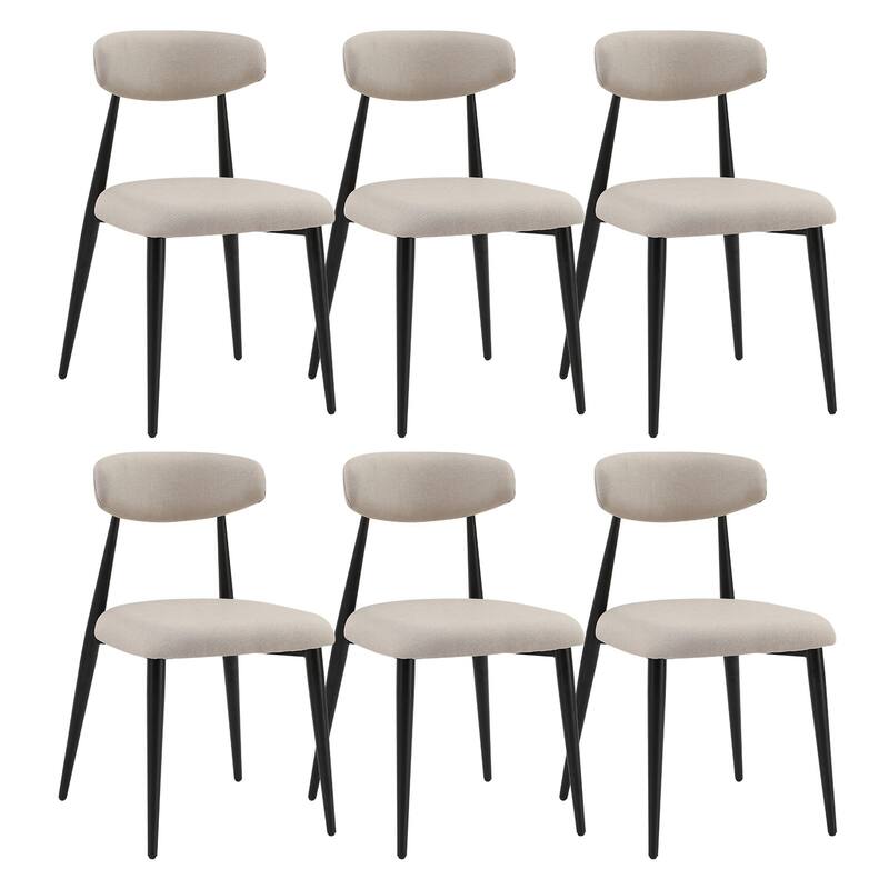 Modern Curved 6 Piece Kitchen Dining Chair Set with Metal Legs, Thick Cushions, Backrest for Dining Room Kitchen Living Room