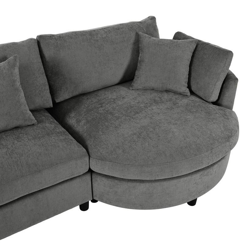 Modern 3-Piece Chenille Sectional Sofa with Curved Chaise and Comfortable Cushions for Living Rooms