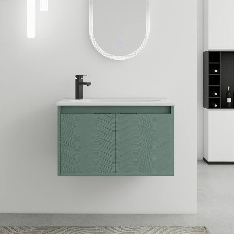 Bathroom Vanity With Sink In 24/30/36 Inch, Floating Bathroom Vanity With Soft Close Door - 29.9"W x18.2"D x 18.5"H - Green Wave