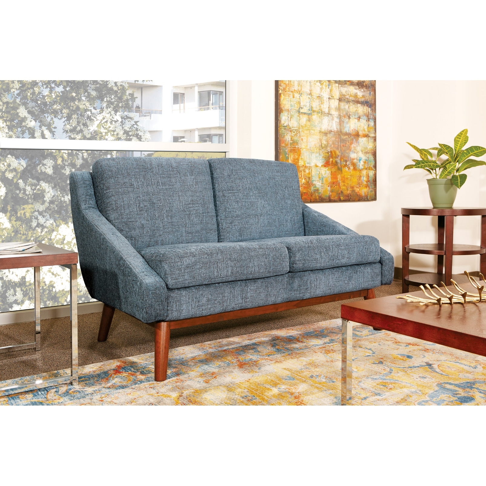 OSP Mid-Century Loveseat with Wood Legs