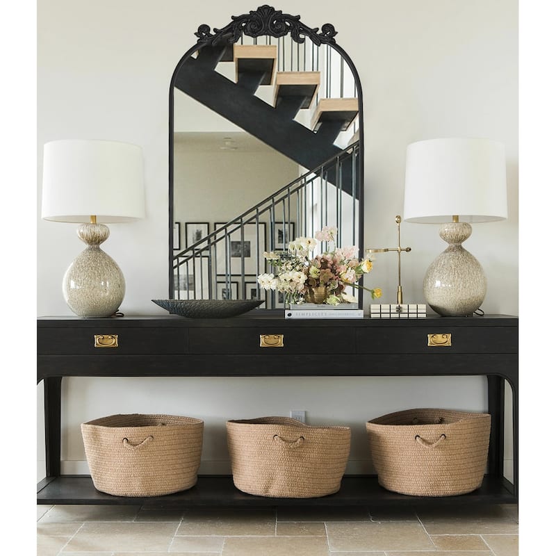 Traditional Arch Mirror, Antique Gold Mirror, Carved Elegant Arch Bathroom Mirror, 19"x 30" - 19W * 30H Inches - Black