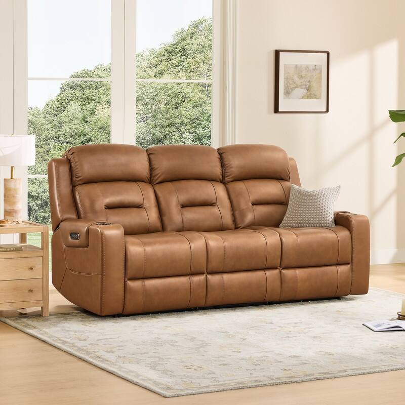 Spruce & Spring Genuine Leather Power Reclining Sofa with Wireless Charging