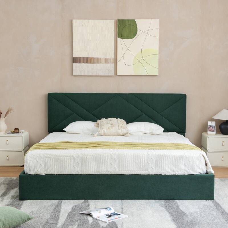 Plywood Frame Full Upholstered Platform Bed - Green - King
