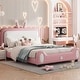 preview thumbnail 2 of 6, Full size Upholstered Rabbit-Shape Princess Bed,Full Size Platform Bed with Headboard and Footboard,White+Pink