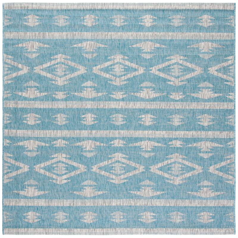 SAFAVIEH Courtyard Fraidel Indoor/ Outdoor Waterproof Patio Backyard Rug - 6'7" Square - Aqua/Grey