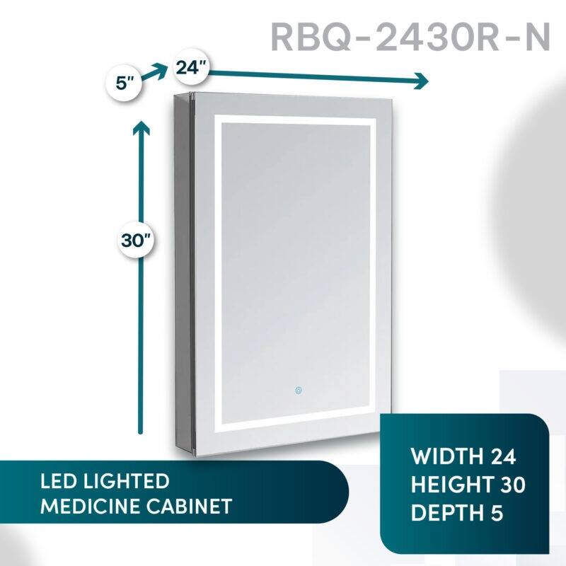 AQUADOM Royal Basic LED Medicine Cabinet, Defogger, 3X Vertically Adjustable Magnifying Mirror