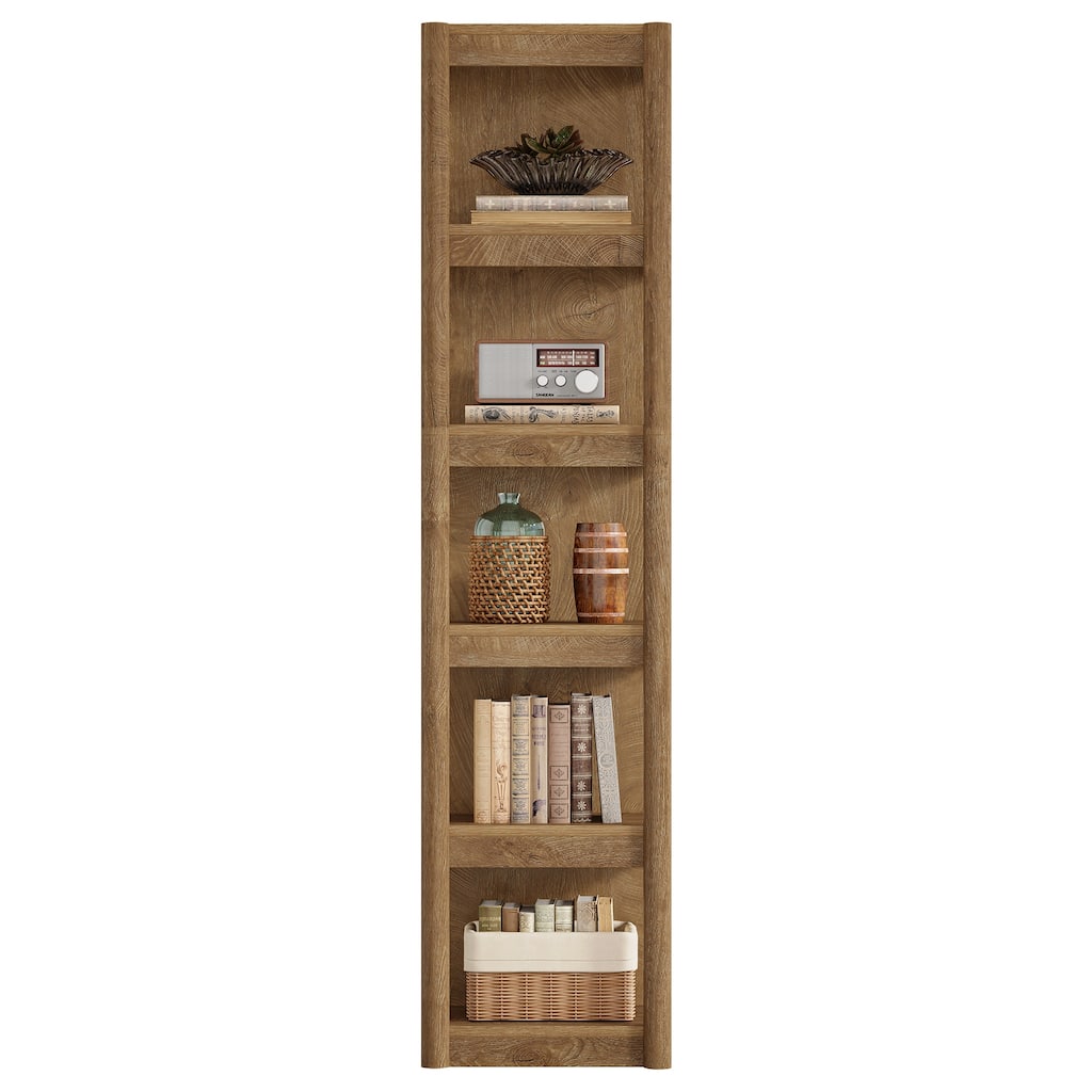 5-Tier Narrow Bookcase, 70.9" Tall Farmhouse Bookshelf