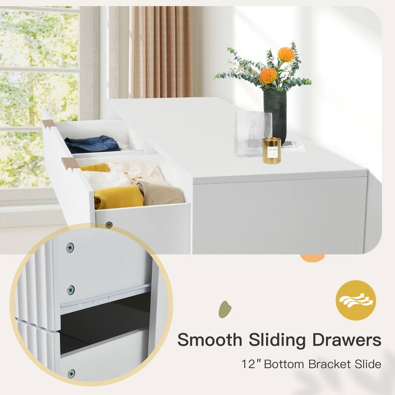 EROMMY Fluted 6-Drawer Dresser – Mid Century Modern Wide Chest with Metal Handles for Bedroom & Living Room